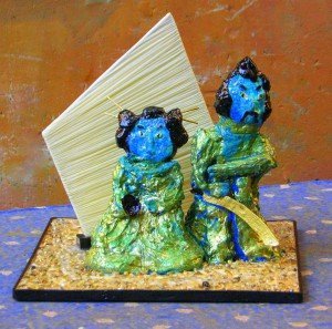 Gloria Baldazzi - Scultura con cemento, sassi, acrilici, olio tela garzata e telaio in ferro - Akiko e Misao - 2012