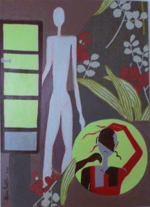 Gloria Baldazzi - Allegre presenze - polimaterico su tela - 2013 - 70x50