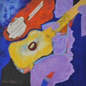Gloria Baldazzi - Chitarra gialla - tecnica polimaterica su tela - 2013 - 60x60