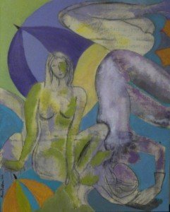 Gloria Baldazzi - Composizione di nudi-mista su tela estemporanea in studio-2013-62x78