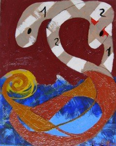 Gloria Baldazzi - "Crotali innamorati" - tecnica mista su tela - marzo 2011 - 40x50