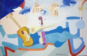 Gloria Baldazzi - Il parto della musica - tecnica mista su tela - 2013 - 80x120
