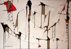 Gloria Baldazzi - Libera Espressione - tecnica mista con catrame, smalto, acrilici su tela - 2013-70x102