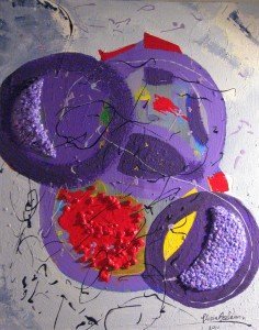 Gloria Baldazzi - Voli - tecnica mista su tela con sassi, resina, cristalli colorati e smalti - 2012 - 40x50